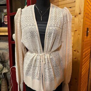 EXPRESS oversized balloon sleeve mixed stitch cardigan belted sweater top